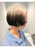 切りっぱなしボブルーツカラーミルクティーベージュ大阪梅田
