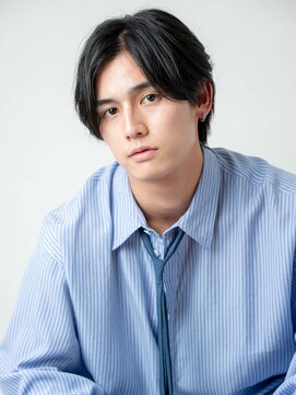 ソース 堺東(SOURCE) 黒髪センターパート× ニュアンスパーマ/メンズ