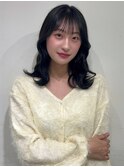 ブルーブラック ネイビー ミディアム ゆる巻き ウェーブ