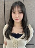 新潟/髪質改善/ミディアムレイヤー/ダークアッシュ/顔まわり