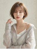 大人可愛い30代40代50代ナチュラル丸みショートグレージュ
