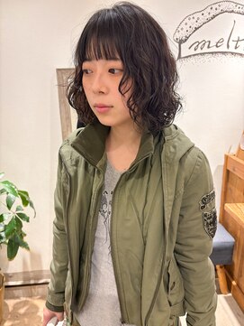 メルト 吉祥寺(melt) 《宮本》ボブ無造作レイヤーロング前髪パーマアッシュブラック