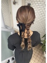 編み下ろし　編みツイン　ローポニー　ポニーテール