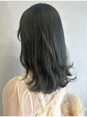 ブリーチ透明感カラーオリーブグレージュ*コテ巻きセミロング