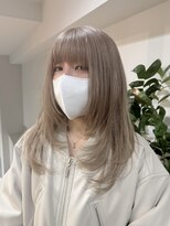 透明感ピンクミルクティーベージュダブルカラーハイライトカラー