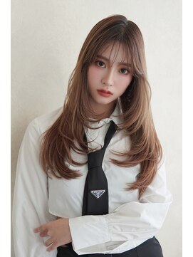 アンジェリカラボ 梅田店(ANGELICA LABO) 韓国風くびれレイヤーカット×グレージュ×透明感ブラウン川又