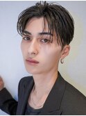 韓国マッシュカルマパーマコンマバングセンターパート黒髪ウルフ