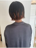 毛先オレンジハイライト　ヘイリーボブ　切りっぱなしボブ