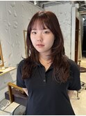 【中澤彩乃】韓国ヘアロングレイヤーウルフチェリーブラウン前髪