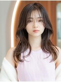 大人かわいい前髪セシルカットココアブラウンフリンジウェーブ