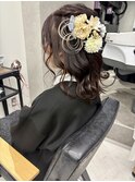 フェミニンロングハーフアップ着物ヘア卒業式