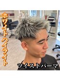 短髪/ホワイトメッシュ/ツイストパーマ