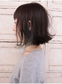 前さがりボブ　インナーカラー　ミントグリーン　ダブルカラー