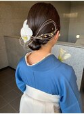 袴　着物　卒業式　生花水引ヘアセット