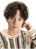 波巻きパーマセンターパートツーブロックコンマバング韓国黒髪