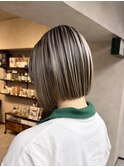 バレイヤージュ、ハイライト、レイヤーロング、グレーベージュ