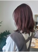 外はねミディアム×ピンクカラー