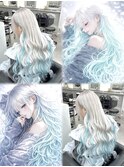 ハイトーン×インナーカラー/ホワイトカラー×水色ミント