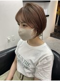 ♪ショートヘア_丸みショート_ピンクベージュ