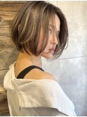 前下がりショートボブ×ハニーグレージュハイライト　n7.5