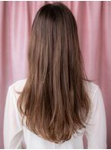 ピンクベージュハイライト韓国風波巻きロングY上尾20代30代40代