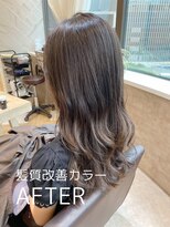 エアリーミディホワイトアッシュ黒髪ショートパーマ