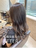 エアリーミディホワイトアッシュ黒髪ショートパーマ
