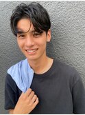 ニュアンスパーマセンターパートコンマヘアツーブロック