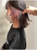 インナーカラーピンク 切りっぱなしボブ