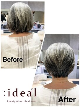 アイディール 心斎橋店(:ideal) 綺麗なグレイヘアーを活かして、艶あるショートヘアスタイルに♪