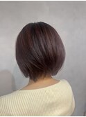 ピンクベージュ暖色系カラー大人可愛いミニボブ20代30代40代
