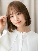 フレンチバングミルクベージュブリーチなしレイヤーボブ20代X