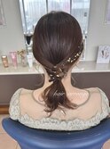 ヘアアレンジパーティーアレンジタイト編みおろし美髪金箔