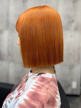 スターズ 川越店(STARS) ハイトーン　オレンジ　切りっぱなしボブ　ストレート　ブリーチ