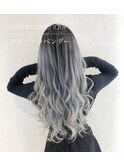 シルバー、ホワイト、グラデーション、エクステ、ハイライト