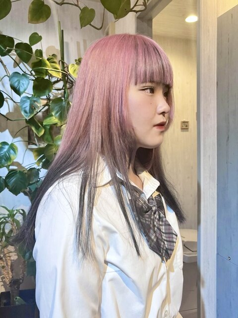 【ケアブリーチ】pink × dark gray /end color/裾カラー