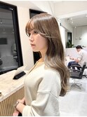 ブリーチなしラテカラーミルクティー前髪顔まわりレイヤーカット