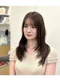 韓国顔まわりレイヤーカットグレージュオリーブベージュブラウン
