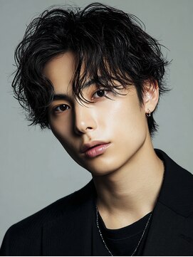 韓国風センターパート無造作パーマ草加/草加駅/髪質改善黒髪ヘア