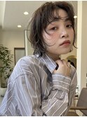 顔周りレイヤーカットウルフハイライトグレージュ