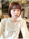 【ワイドバング×内巻きボブ】ブリーチなしダブルカラーオレンジ