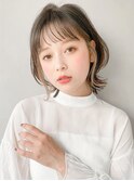 アプリコットオレンジイヤリングカラー外ハネボブくびれヘアaa