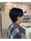 メンズセンターパートショートウルフプチウルフブルーブラック