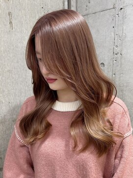 サンク 原宿 表参道(cinq) ミルクティーピンクカラーベージュウルフレイヤーナチュラルボブ