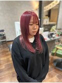 大人かわいいレイヤーカット×レッド系冬カラー 赤/ピンク