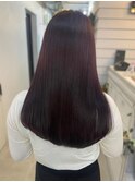 ロング　レイヤーカット　ダメージレス　チェリーレッド　艶感