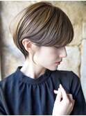 大人可愛い20代30代40代黒髪前下がりひし形小顔ボブ丸みショート