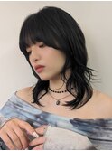 レイヤーカット/顔周り・フェイス/20代/ウルフ/シャギー/暗髪