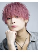 ピンクベージュラウンドマッシュシャドウパーマ