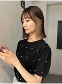 大平/切りっぱなしボブ前下がりナチュラルベージュ前髪顔まわり